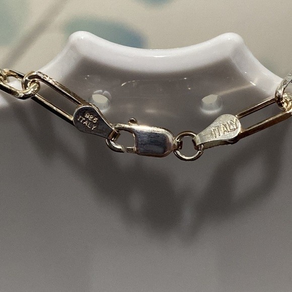 .925 Sterling Silver 3MM Paper Clip Bracelet 7.5" NWOT - Picture 3 of 4